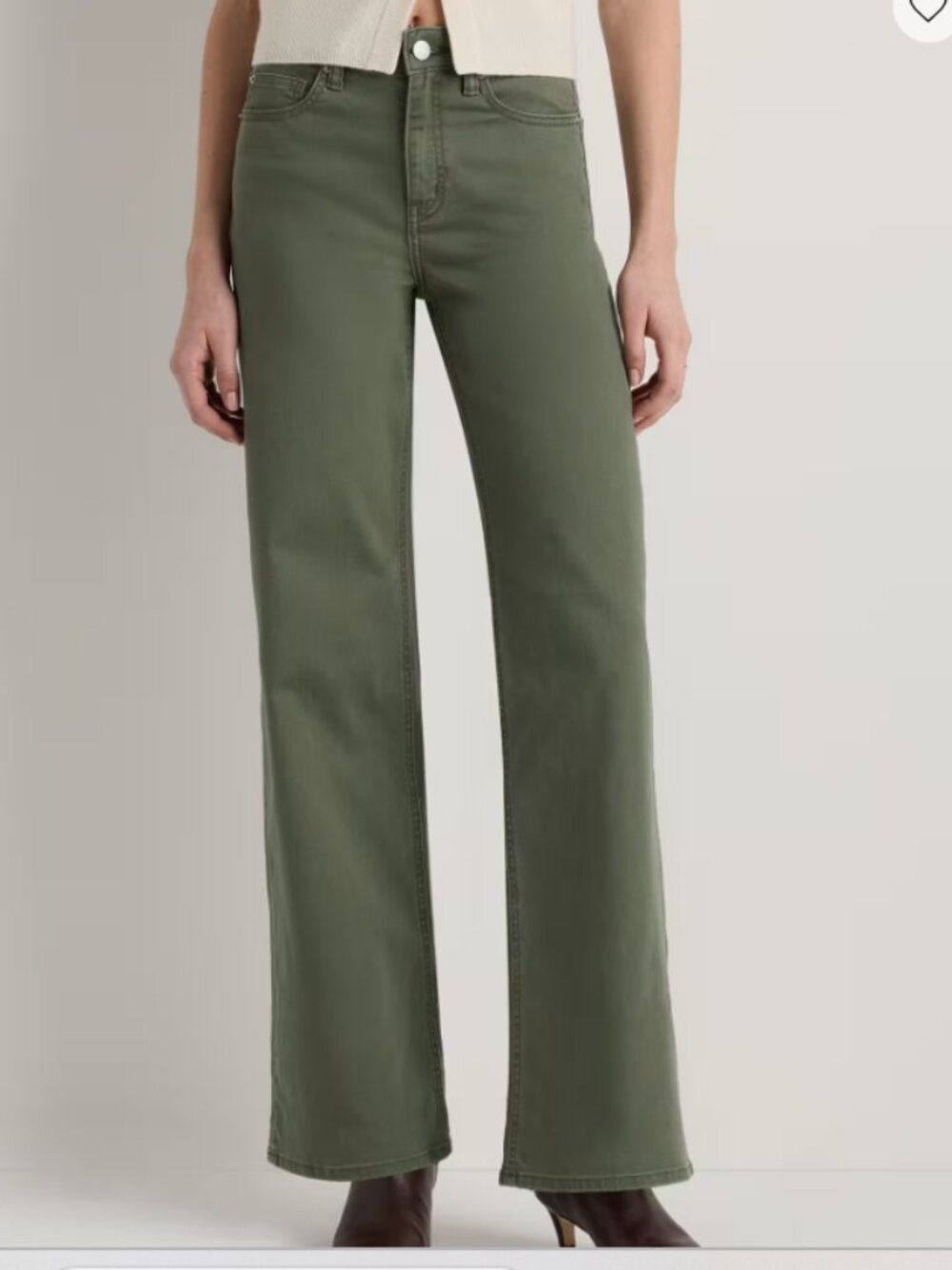 Quince Bella Stretch Wide Leg Jeans Loden Green 31x28 NWT